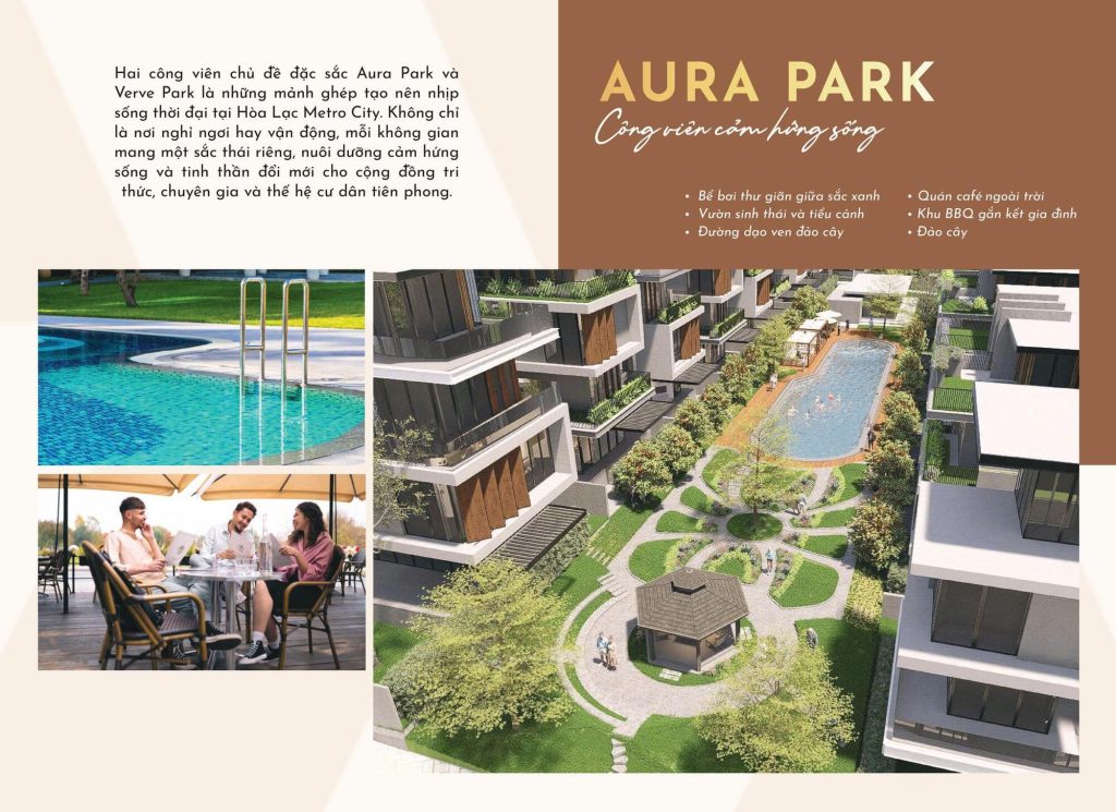 Hòa Lạc Metro City 13 Aura Park được thiết kế như một ốc đảo xanh giữa lòng khu đô thị. Bể bơi thư giãn nằm giữa không gian xanh mát tạo điểm nhấn cho toàn khu. Nước trong xanh cùng cảnh quan xung quanh mang lại cảm giác thư thái và thoải mái.